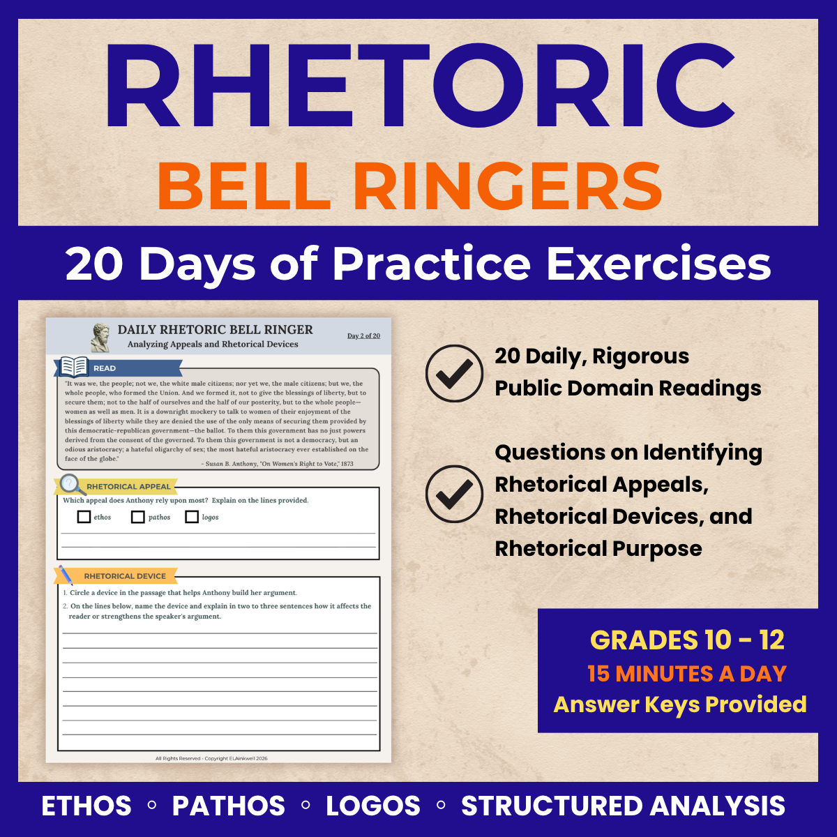 Rhetorical Analysis 20 Daily Bell Ringers product cover
